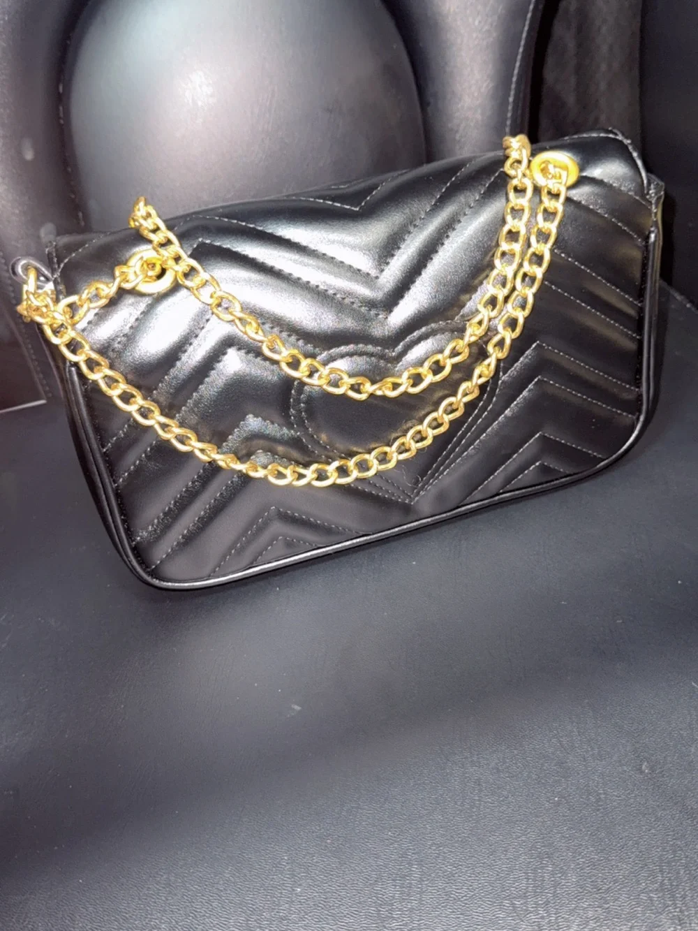 Gucci Black Quilted Leather Shoulder Bag with Gold Hardware